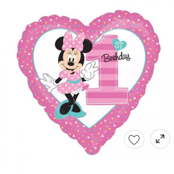 1st Birthday Minnie Mouse Heart Balloon