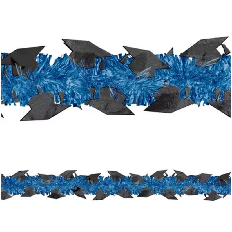 Blue Graduation Cap Tinsel & Plastic Garland, 9ft