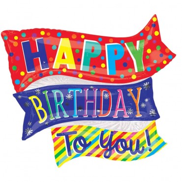 32" Jumbo Happy Birthday Fun Flags Foil Balloon - Mylar Balloons Foil 