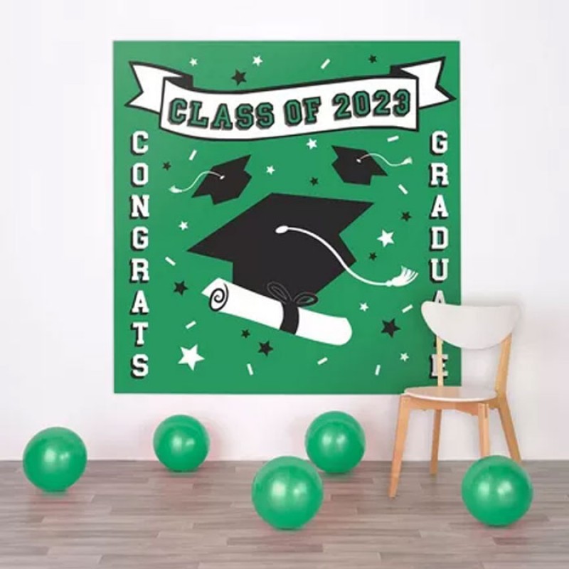 Green Class of 2023 Graduation Plastic Scene Setter, 5.4ft x 5.4ft
